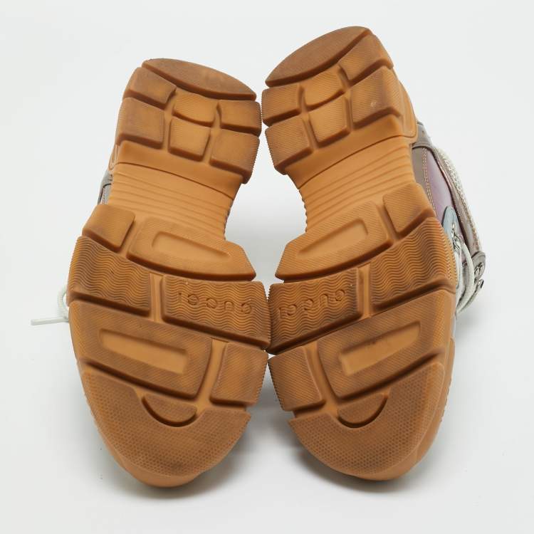 Pre Owned Gucci Multicolor Knit Fabric and Leather Flashtrek Lace Up Sneakers Size 40