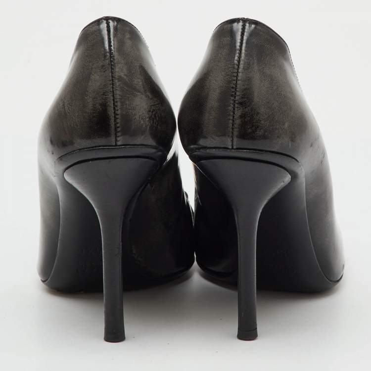 Pre Owned Gucci Black Leather Horsebit Peep Toe Pumps Size 35.5