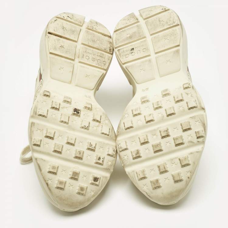 Pre Owned Gucci Off White Leather Rhyton Logo Print Low Top Sneakers Size 35.5