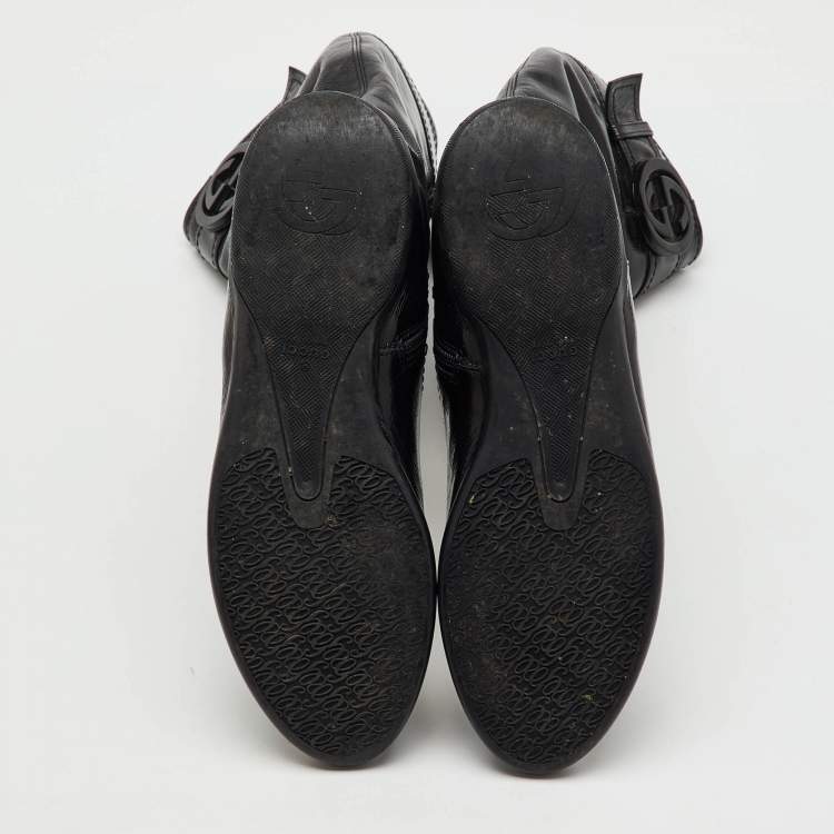 مملوكة مسبقًا Gucci Black Patent Leather Interlocking G Knee Length Boots Size 38