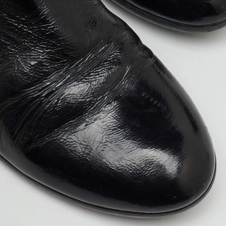 مملوكة مسبقًا Gucci Black Patent Leather Interlocking G Knee Length Boots Size 38