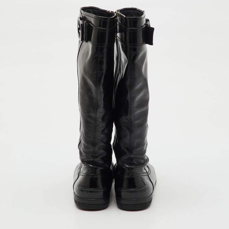 مملوكة مسبقًا Gucci Black Patent Leather Interlocking G Knee Length Boots Size 38
