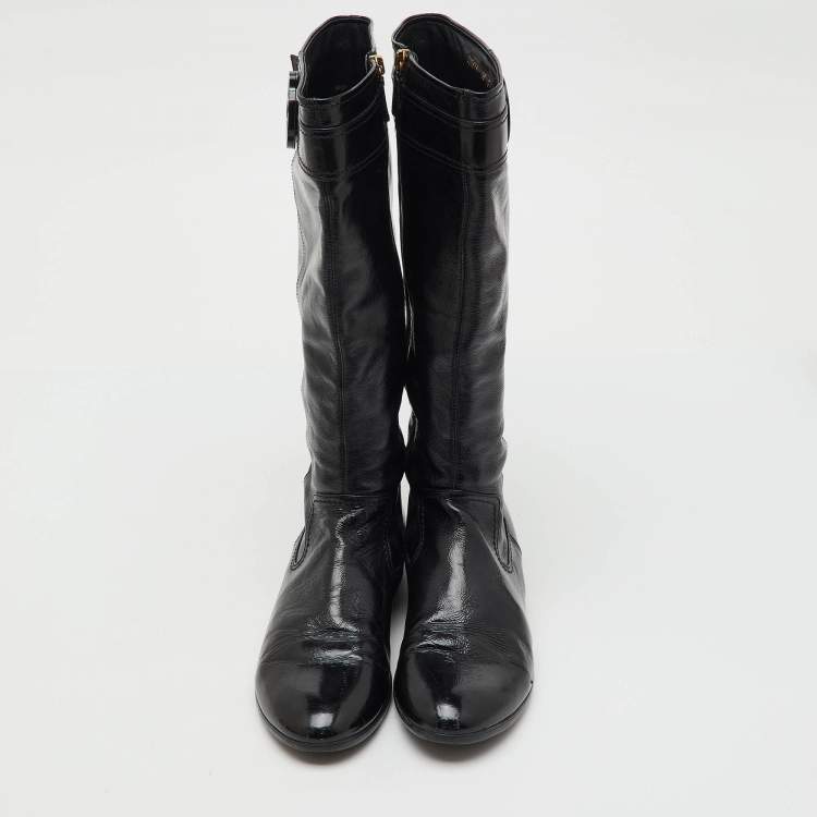مملوكة مسبقًا Gucci Black Patent Leather Interlocking G Knee Length Boots Size 38