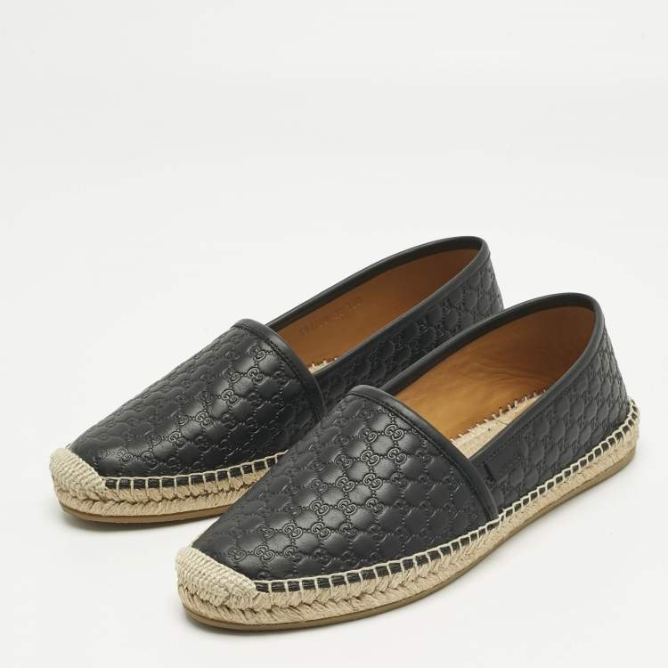 Pre Owned Gucci Black Microguccissima Leather Espadrille Flats Size 38
