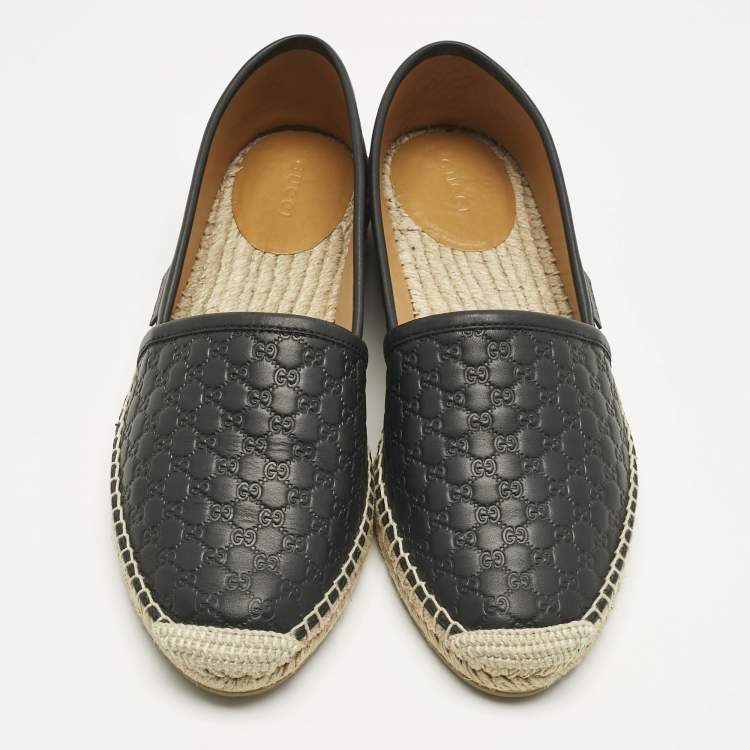 Pre Owned Gucci Black Microguccissima Leather Espadrille Flats Size 38