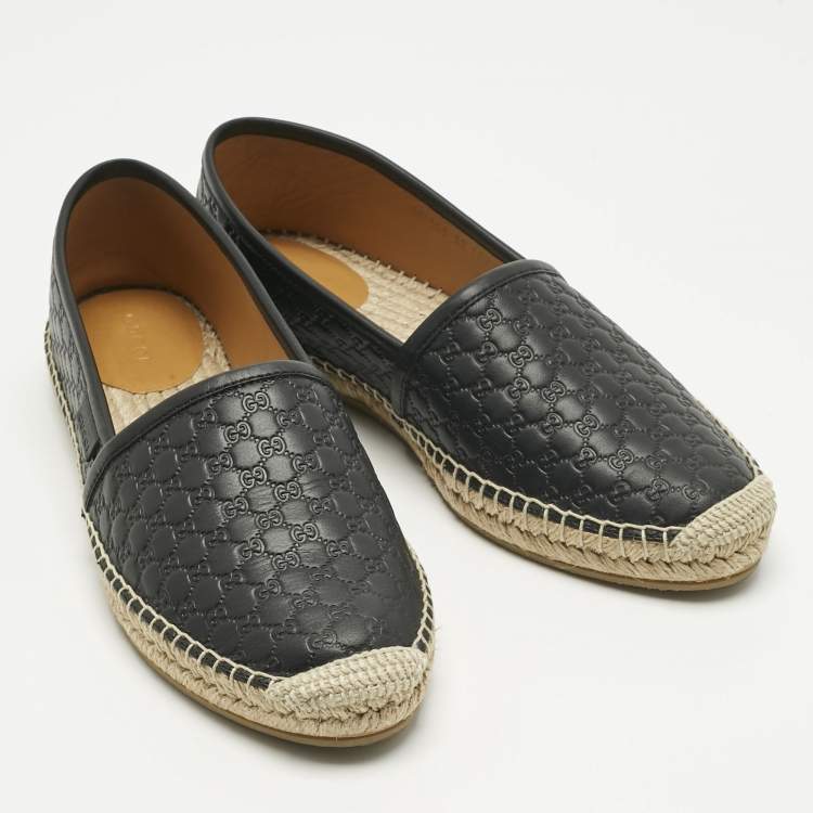Pre Owned Gucci Black Microguccissima Leather Espadrille Flats Size 38