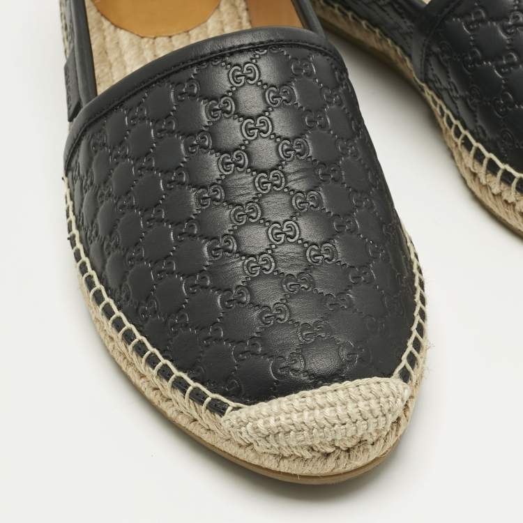 Pre Owned Gucci Black Microguccissima Leather Espadrille Flats Size 38