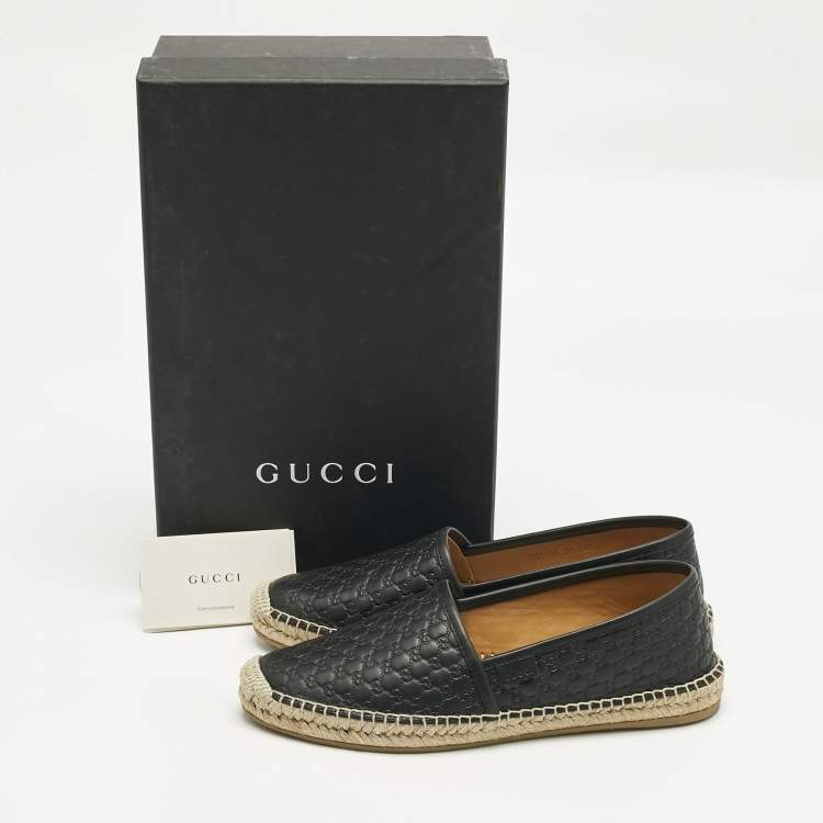 Pre Owned Gucci Black Microguccissima Leather Espadrille Flats Size 38