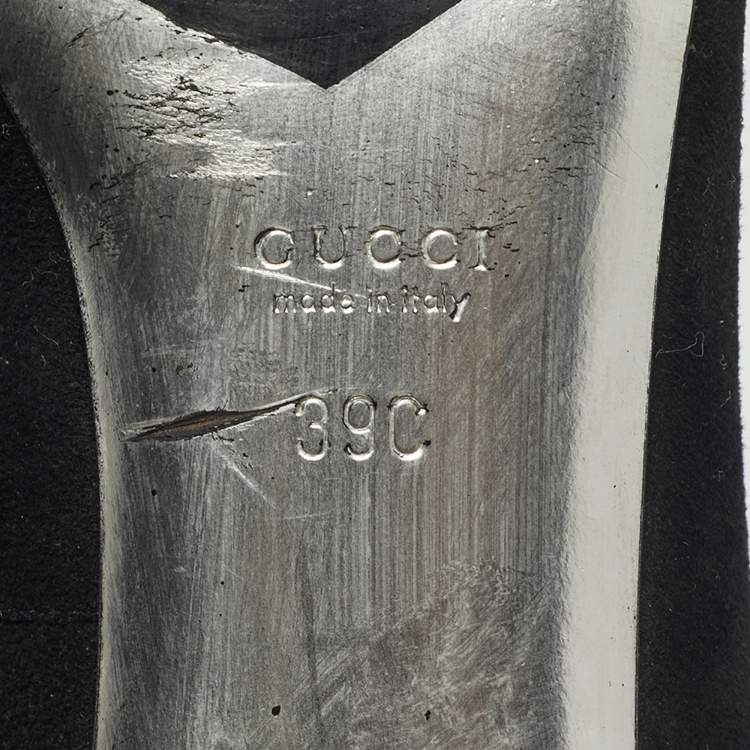 Pre Owned Gucci Black Suede Block Heel Ankle Strap Pumps Size 39