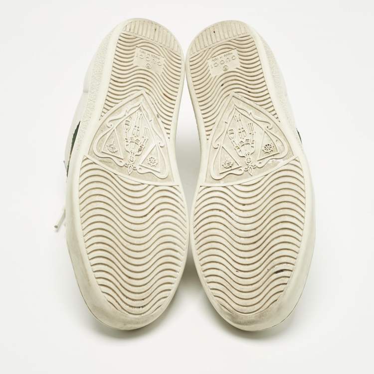 Pre Owned Gucci White Leather and Snakeskin Embossed Leather Ace Lace Up Sneakers Size 35