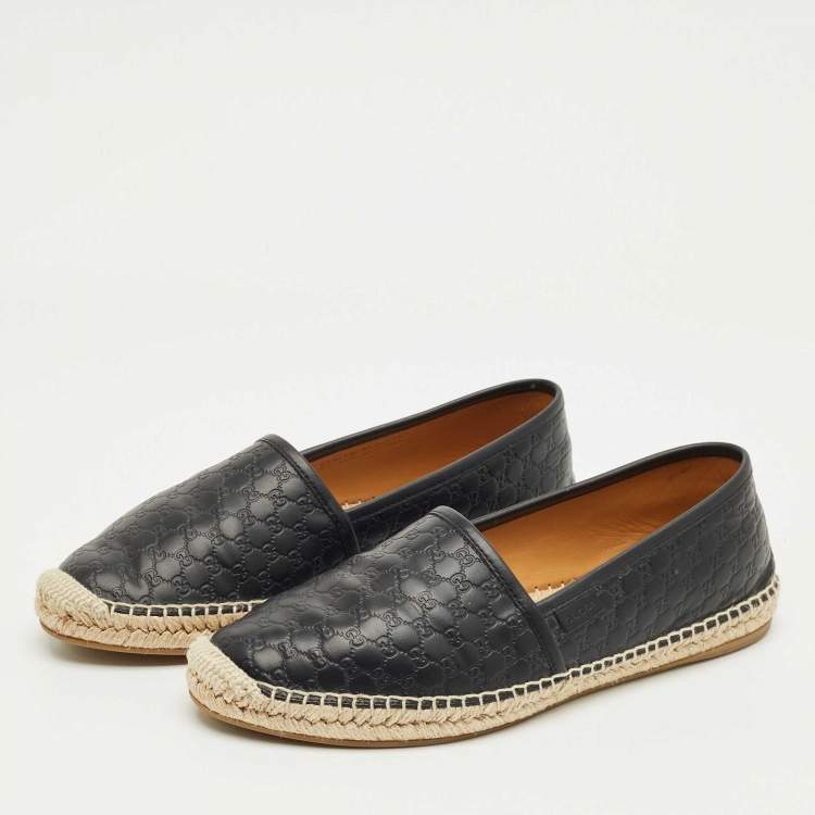 Pre Owned Gucci Black Microguccissima Leather Espadrille Flats Size 39.5