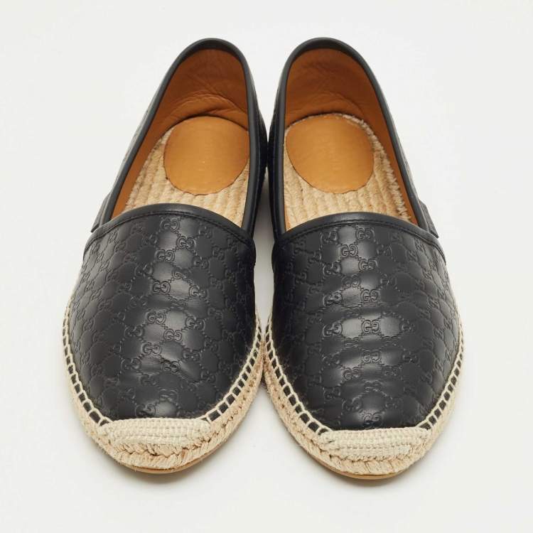 Pre Owned Gucci Black Microguccissima Leather Espadrille Flats Size 39.5