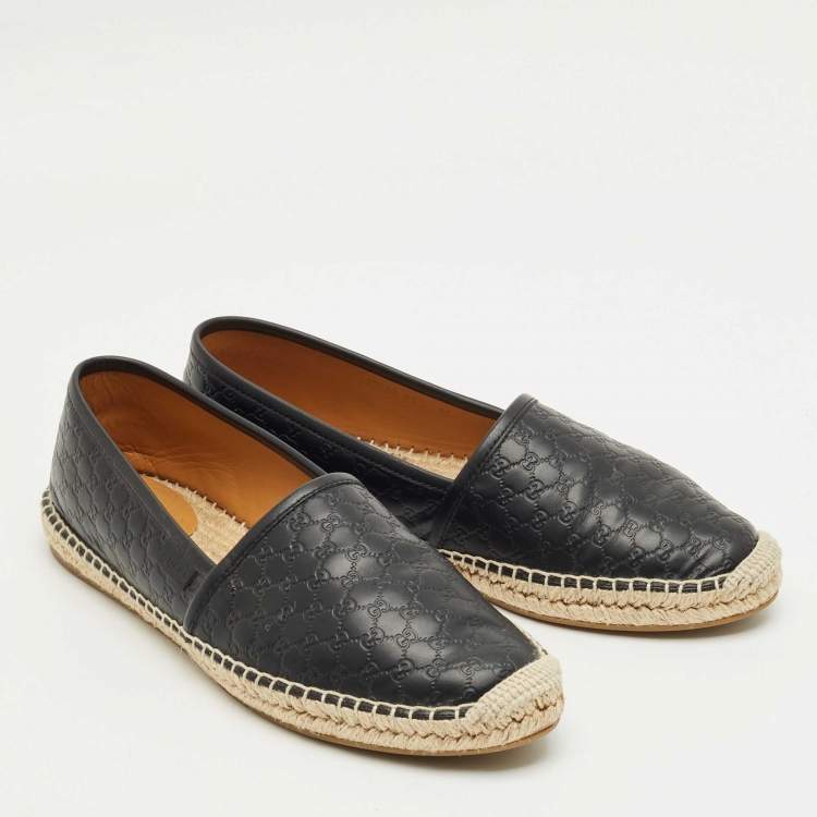 Pre Owned Gucci Black Microguccissima Leather Espadrille Flats Size 39.5