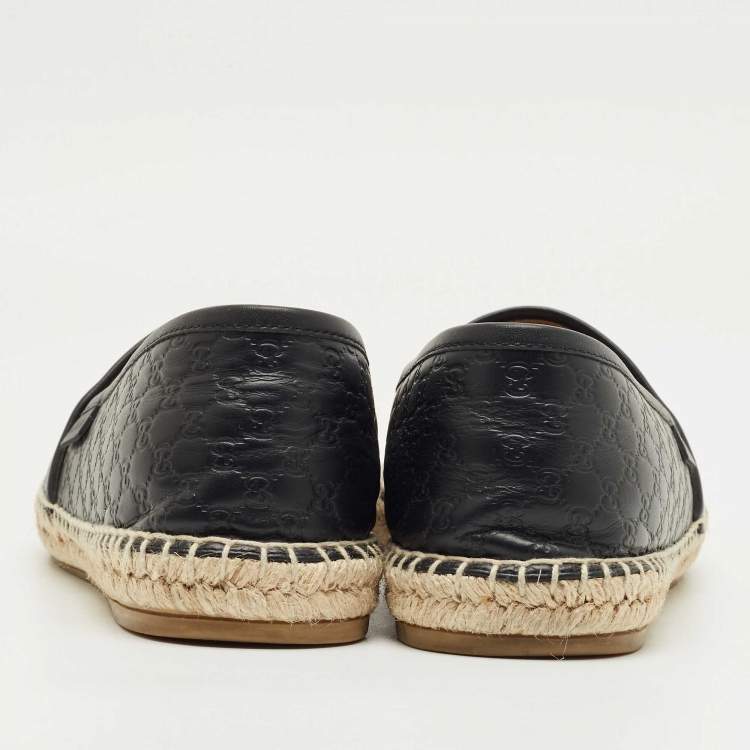 Pre Owned Gucci Black Microguccissima Leather Espadrille Flats Size 39.5