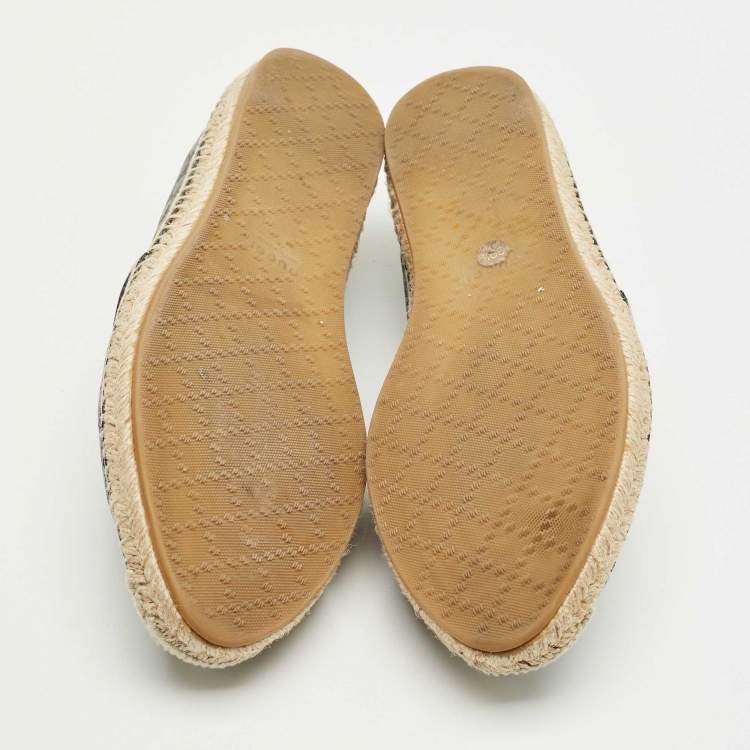 Pre Owned Gucci Black Microguccissima Leather Espadrille Flats Size 39.5