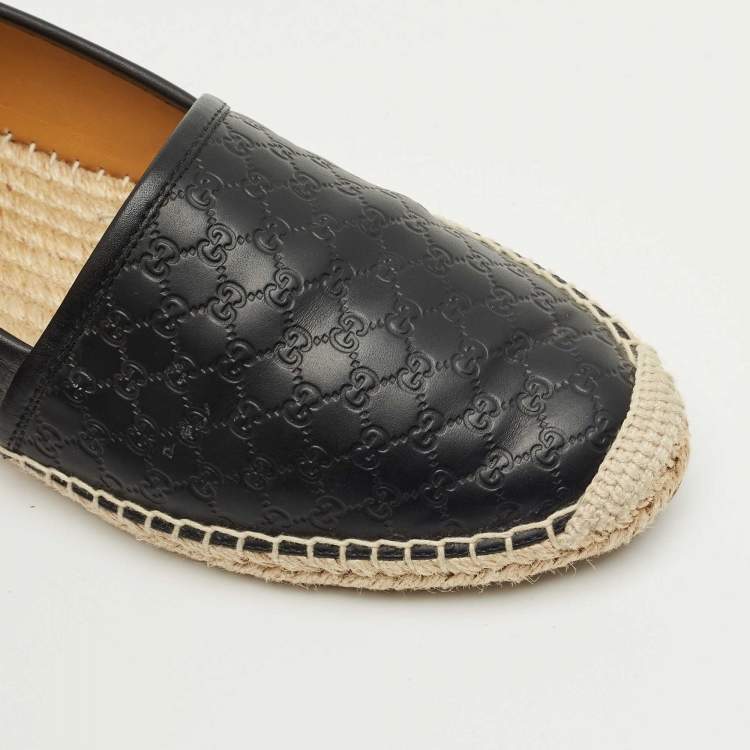 Pre Owned Gucci Black Microguccissima Leather Espadrille Flats Size 39.5