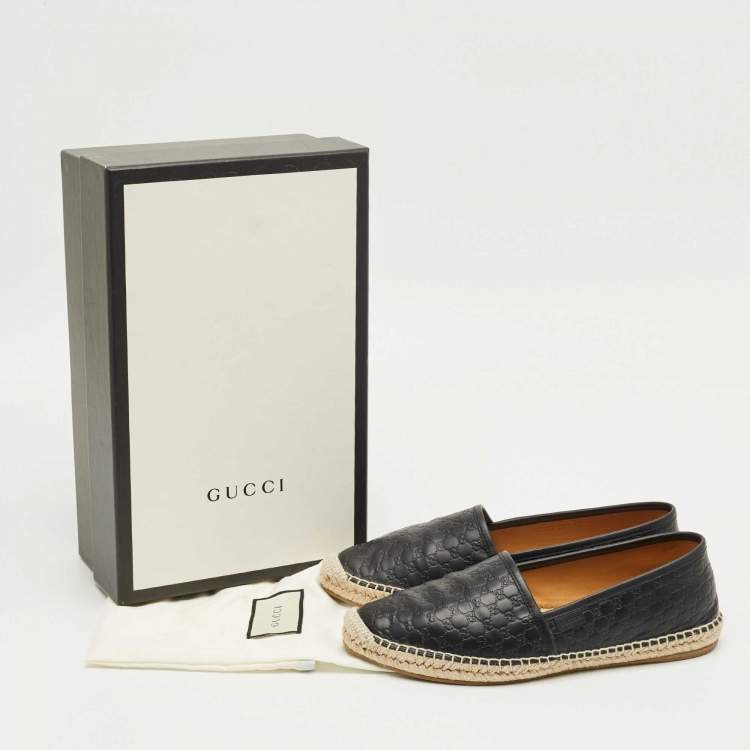 Pre Owned Gucci Black Microguccissima Leather Espadrille Flats Size 39.5