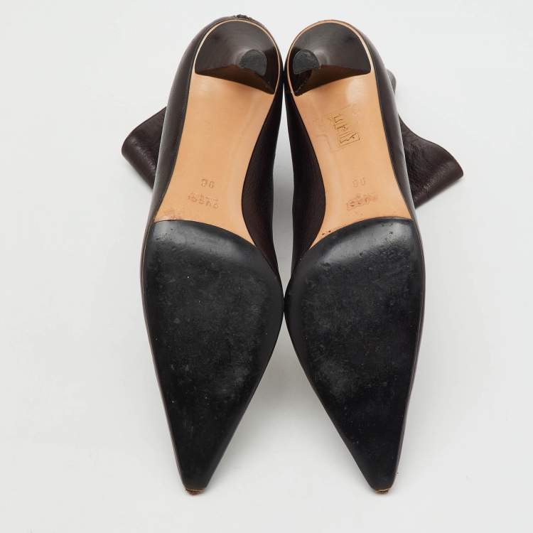 Pre Owned Gucci Dark Brown Leather Pointed Toe Ankle Length Boots Size 42