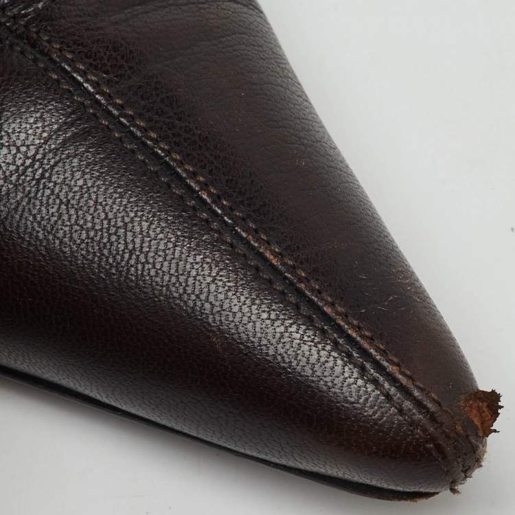 Pre Owned Gucci Dark Brown Leather Pointed Toe Ankle Length Boots Size 42