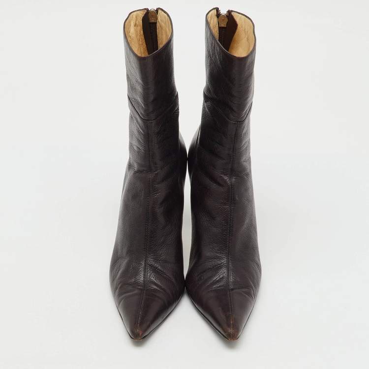 Pre Owned Gucci Dark Brown Leather Pointed Toe Ankle Length Boots Size 42
