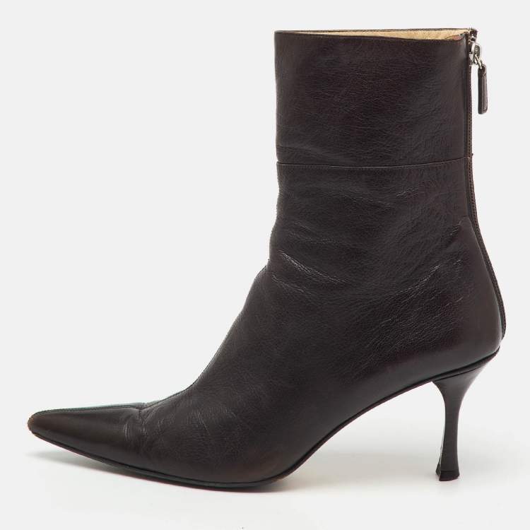 Pre Owned Gucci Dark Brown Leather Pointed Toe Ankle Length Boots Size 42