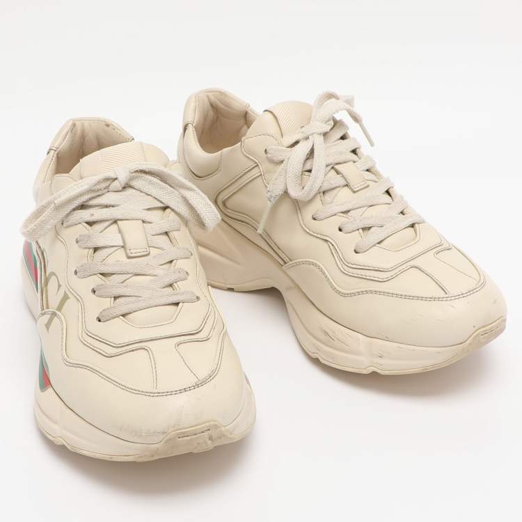 مملوكة مسبقًا Gucci Cream Leather Rhyton Low Top Sneakers Size 36.5