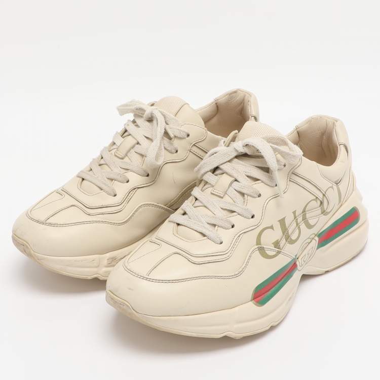 مملوكة مسبقًا Gucci Cream Leather Rhyton Low Top Sneakers Size 36.5