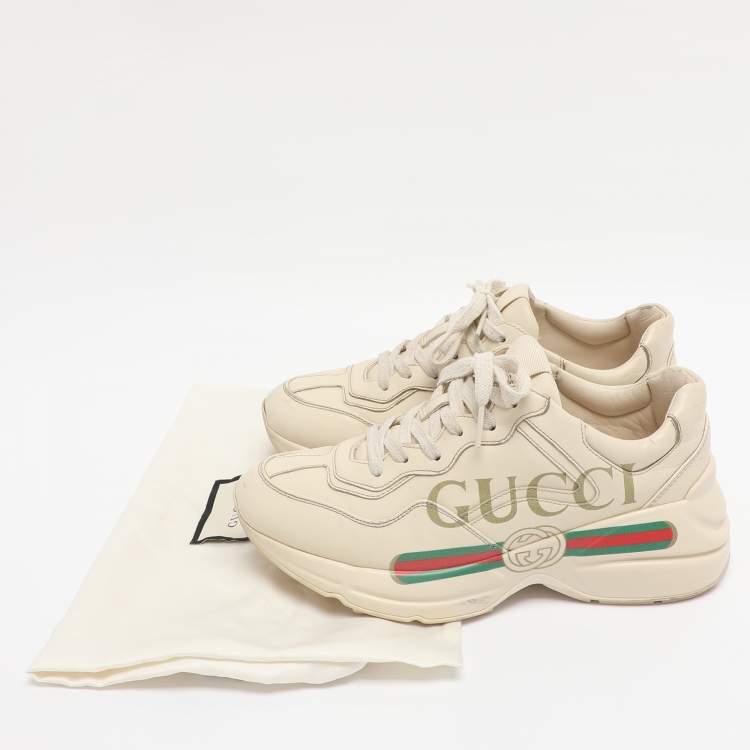 مملوكة مسبقًا Gucci Cream Leather Rhyton Low Top Sneakers Size 36.5