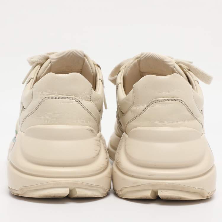 مملوكة مسبقًا Gucci Cream Leather Rhyton Low Top Sneakers Size 36.5