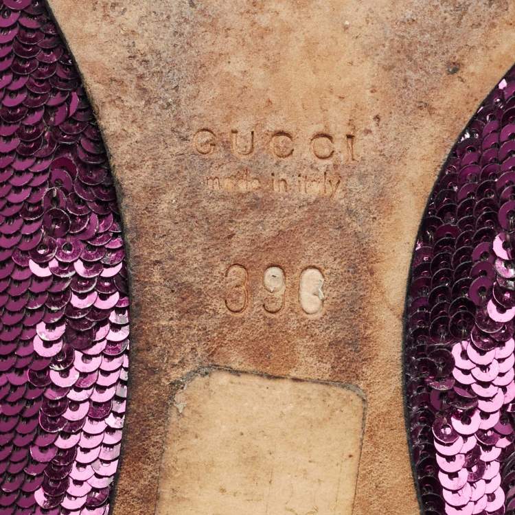 Pre Owned Gucci Purple Leather and Sequins Embellish Scrunch Ballet Flats Size 39