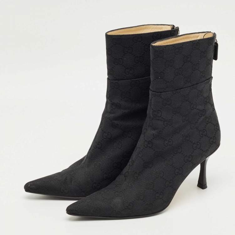 Pre Owned Gucci Black GG Canvas Ankle Length Boots Size 37.5