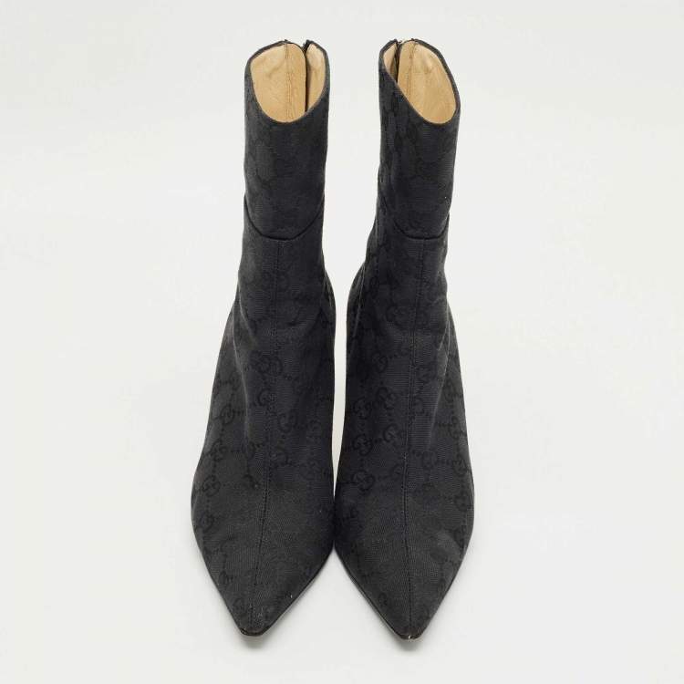 Pre Owned Gucci Black GG Canvas Ankle Length Boots Size 37.5