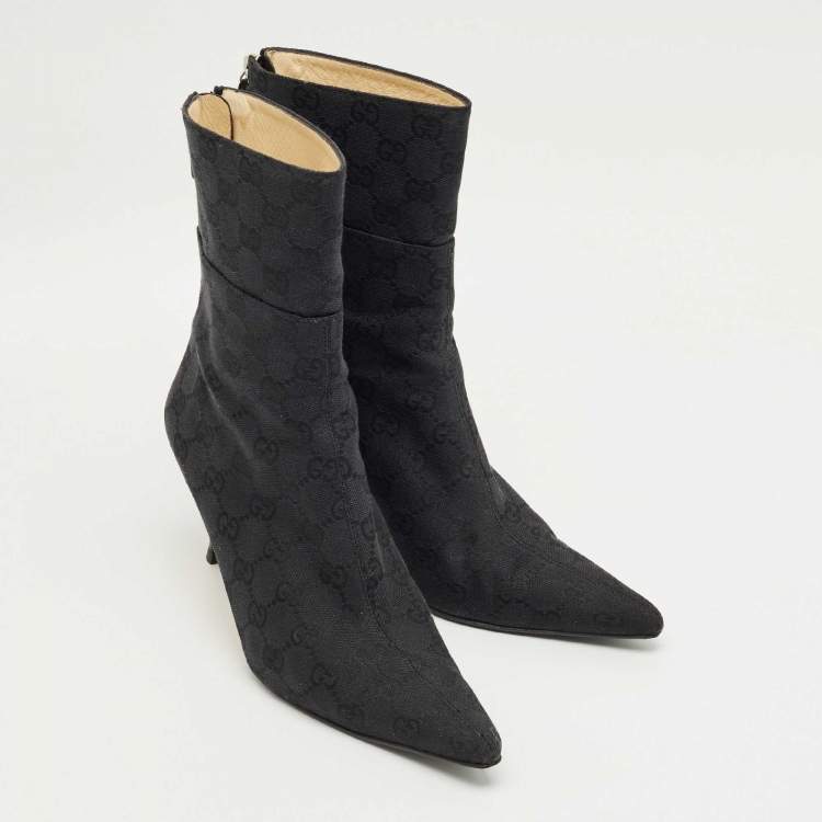 Pre Owned Gucci Black GG Canvas Ankle Length Boots Size 37.5