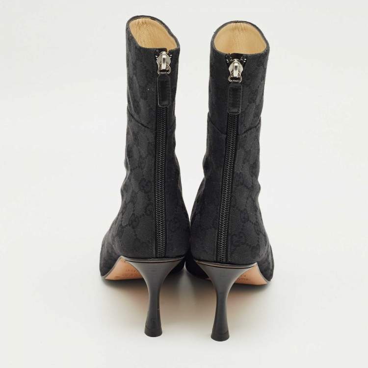 Pre Owned Gucci Black GG Canvas Ankle Length Boots Size 37.5