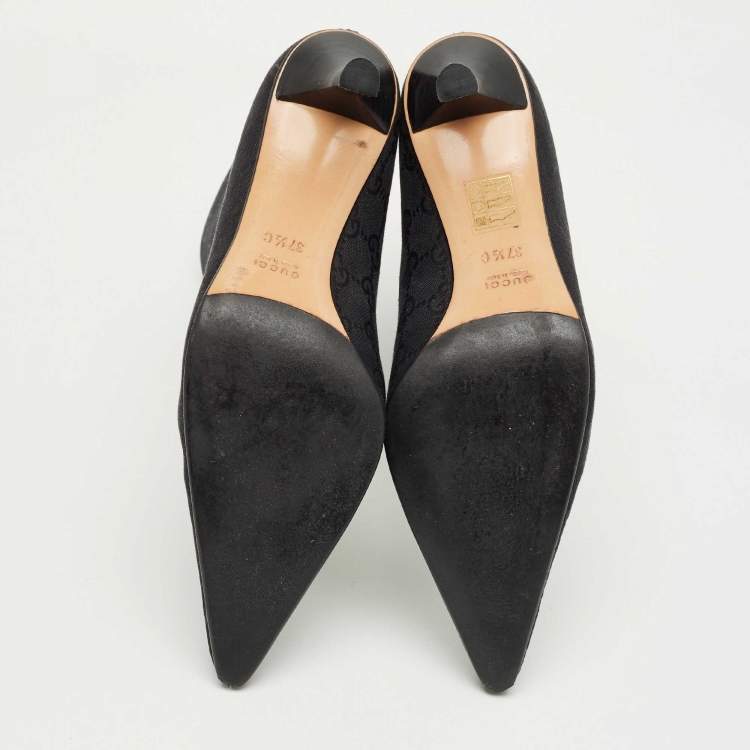 Pre Owned Gucci Black GG Canvas Ankle Length Boots Size 37.5