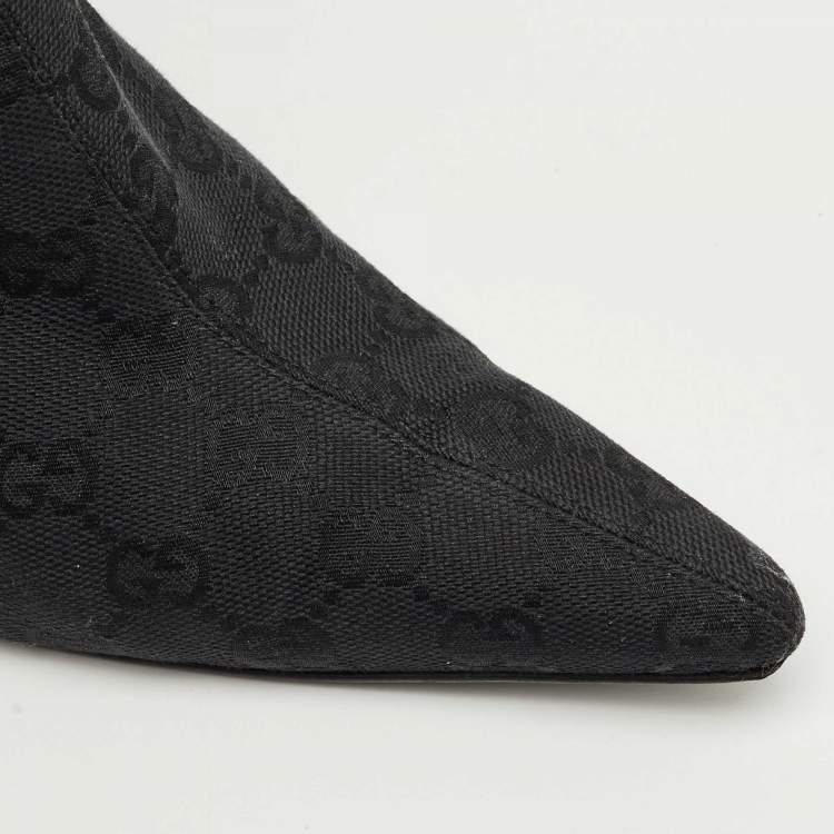 Pre Owned Gucci Black GG Canvas Ankle Length Boots Size 37.5