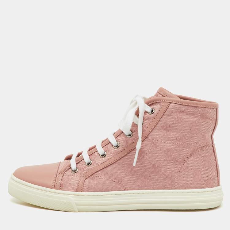 Pre Owned Gucci Pink GG Canvas and Leather High Top Sneakers Size 37.5