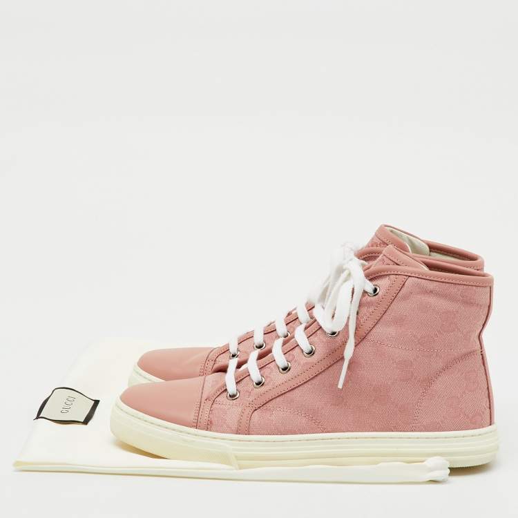 Pre Owned Gucci Pink GG Canvas and Leather High Top Sneakers Size 37.5