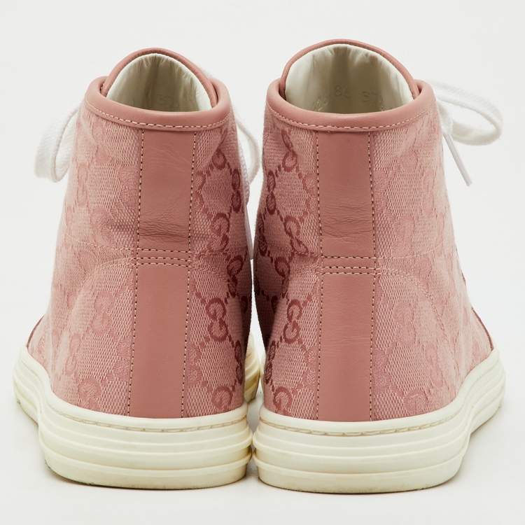 Pre Owned Gucci Pink GG Canvas and Leather High Top Sneakers Size 37.5