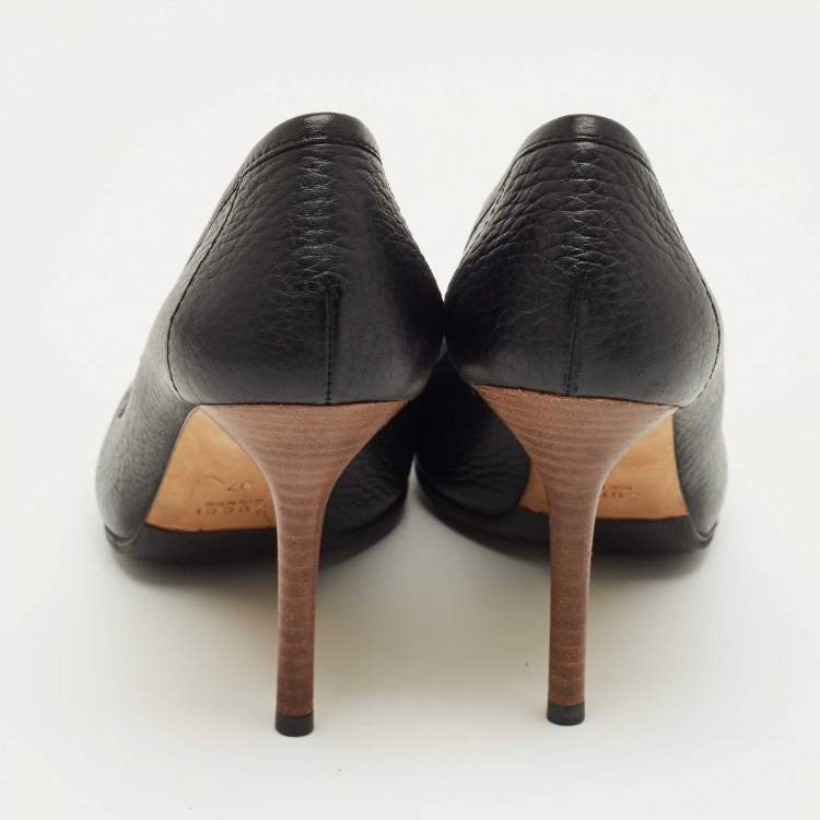 Pre Owned Gucci Black Leather Bamboo Horsebit Loafer Pumps Size 37