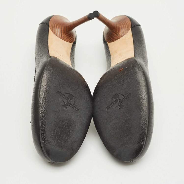 Pre Owned Gucci Black Leather Bamboo Horsebit Loafer Pumps Size 37