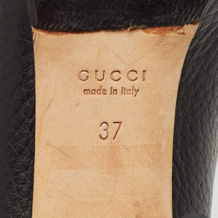 Pre Owned Gucci Black Leather Bamboo Horsebit Loafer Pumps Size 37