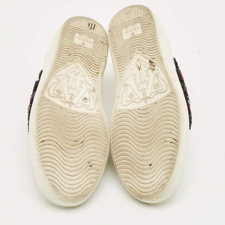 Pre Owned Gucci White Snakeskin Embossed and Leather Ace Low Top Sneakers Size 36