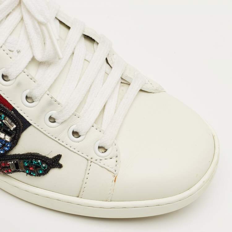 Pre Owned Gucci White Snakeskin Embossed and Leather Ace Low Top Sneakers Size 36