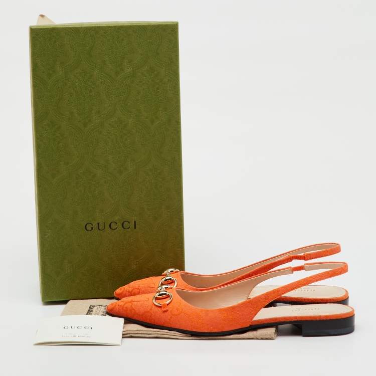 Pre Owned حذاء سهل الارتداء غورشي قماش برتقالي GG بحلقة الفرس مقاس 36.5