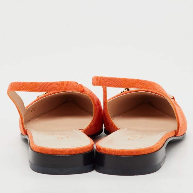 Pre Owned حذاء سهل الارتداء غورشي قماش برتقالي GG بحلقة الفرس مقاس 36.5