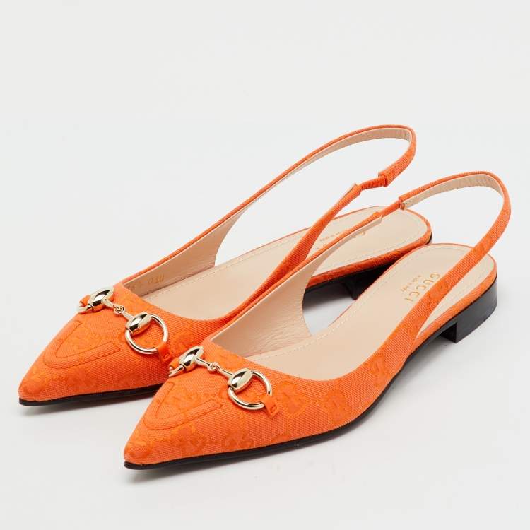 Pre Owned حذاء سهل الارتداء غورشي قماش برتقالي GG بحلقة الفرس مقاس 36.5