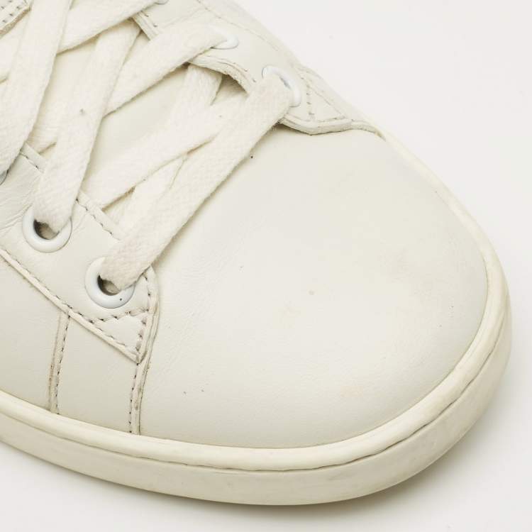 Pre Owned Gucci White Snakeskin Embossed Leather Ace Lace Up Sneakers Size 38