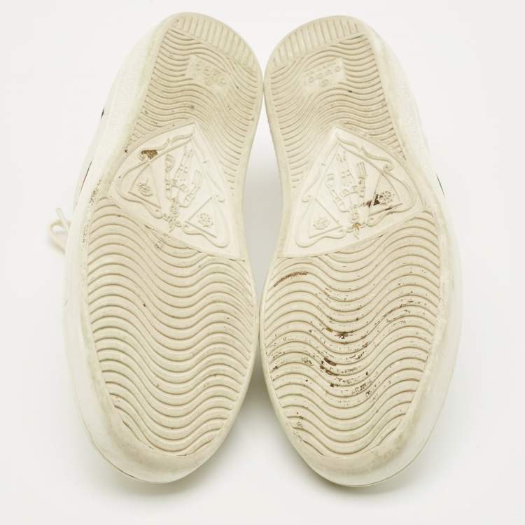 Pre Owned Gucci White Snakeskin Embossed Leather Ace Lace Up Sneakers Size 38