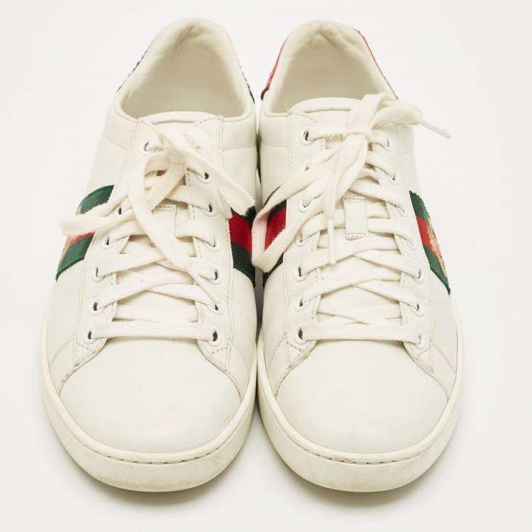 Pre Owned Gucci White Snakeskin Embossed Leather Ace Lace Up Sneakers Size 38